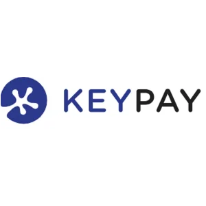 KeyPay logo featuring a blue abstract circular symbol on the left and the word “KEYPAY” in blue and black capital letters on the right.