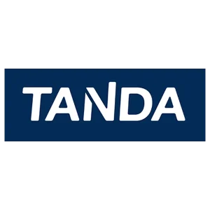 White text spelling “TANDA” on a dark blue rectangular background, with the letter “N” slightly stylised at an angle.